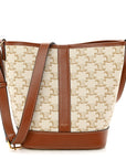 Triomphe Canvas Calfskin Small Bucket Bag White