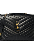 Calfskin Y Quilted Monogram Medium Loulou Chain Satchel Black