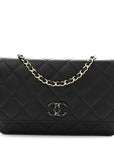 Lambskin Quilted Enamel CC Wallet On Chain WOC Black
