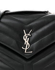 Calfskin Y Quilted Monogram Small Loulou Chain Satchel Black