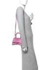 Strass Suede Hourglass Top Handle Bag XS Pink