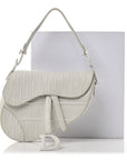 Calfskin Embossed Oblique Saddle Bag White