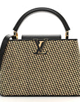 Raffia Calfskin Capucines MM Black Ecru