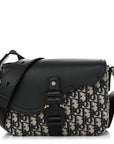 Oblique Jacquard Grained Calfskin Small Saddle Messenger Bag Beige Black