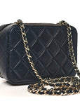 Lambskin Quilted Small Trendy CC Camera Case With Chain Navy