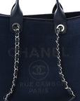 Mixed Fibers Calfskin Medium Deauville Tote Navy Blue