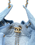 Washed Denim Quilted Medium CHNL 25 Handbag Blue