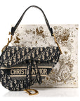 Oblique Embroidered Saddle Bag Blue