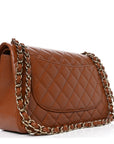 Caviar Quilted Jumbo Double Flap Light Brown