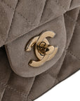 Suede Quilted Medium Double Flap Grey