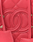 Caviar Quilted CC North South Filigree Vanity Case Pink