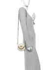 Lambskin Quilted CHNL 19 Round Clutch With Chain White