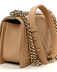 Caviar Chevron Quilted Medium Boy Flap Beige