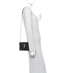 Grain De Poudre Matelasse Chevron Monogram Envelope Chain Wallet Black