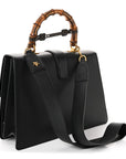 Moon Calfskin Web Large Dionysus Bamboo Top Handle Bag Black Bright Evergreen Hibiscus Red