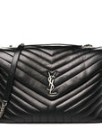 Calfskin Y Quilted Monogram Large Loulou Chain Satchel Black
