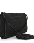 Fabric Quilted Crystal Envelope Small Flap Black