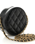 Lambskin Quilted Round Clutch With Chain Black
