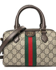 GG Supreme Monogram Textured Dollar Calfskin Web Mini Ophidia Top Handle Bowler Bag Beige Ebony New Acero