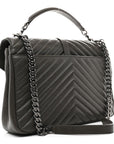 Sheepskin Matelasse Chevron Monogram Large College Satchel Dark Anthracite