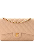 Caviar Quilted Jumbo Double Flap Light Beige