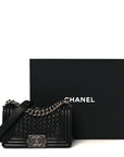 Lambskin Braided Woven Small Boy Flap Black