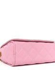Grained Calfskin Quilted Double Stitched Small The Status Shoulder Bag Pink