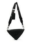 Yarn Raffia Effect Crochet Triangle Shoulder Bag Black
