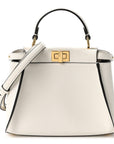 Vitello Seta Suede FF Mini Peekaboo Iconic Satchel White Ice