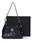 Metallic Caviar Quilted Mini CHNL 25 Handbag Dark Blue