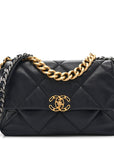Lambskin Quilted Large CHNL 19 Flap Navy Blue