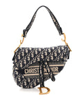 Oblique Embroidered Saddle Bag Blue