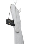 Lambskin Quilted Studded Medium Double Flap Black