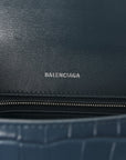 Shiny Calfskin Crocodile Embossed Small Hourglass Top Handle Bag Dark Petrol Blue