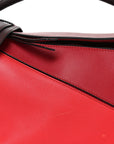 Calfskin Colorblock Medium Puzzle Bag Red