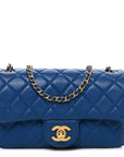 Lambskin Quilted Pearl Crush Mini Rectangular Flap Blue