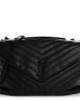 Calfskin Y Quilted Monogram Large Loulou Chain Satchel Black