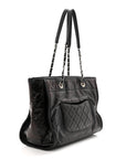 Glazed Calfskin Small Deauville Tote Black
