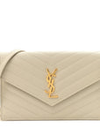 Grain De Poudre Matelasse Chevron Monogram Envelope Chain Wallet Crema Soft