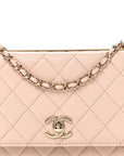 Lambskin Quilted Trendy CC Wallet On Chain WOC Light Beige