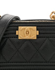 Caviar Quilted Mini Boy Clutch With Chain Black