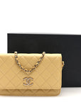 Caviar Quilted Studded CC Wallet on Chain WOC Yellow