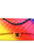 Calfskin Quilted Medium Rainbow Double Flap Multicolor