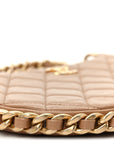 Shiny Crumpled Lambskin Quilted Trendy Chain Around Hobo Dark Beige