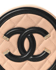 Caviar Quilted Round Filigree Crossbody Beige Black