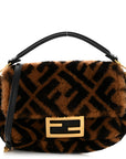 Shearling Vitello Dolce Macro FF 1974 Mini Baguette Tobacco Black
