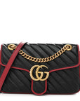 Vintage Effect Calfskin Matelasse Diagonal Small Torchon GG Marmont Shoulder Bag Black Romantic Cherry