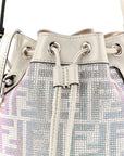 Crystal Vitello Laminato FF Mini Mon Tresor Bucket Bag Crystal Argento