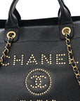 Caviar Medium Studded Deauville Tote Black