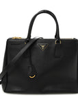 Saffiano Lux Medium Galleria Double Zip Tote Black
